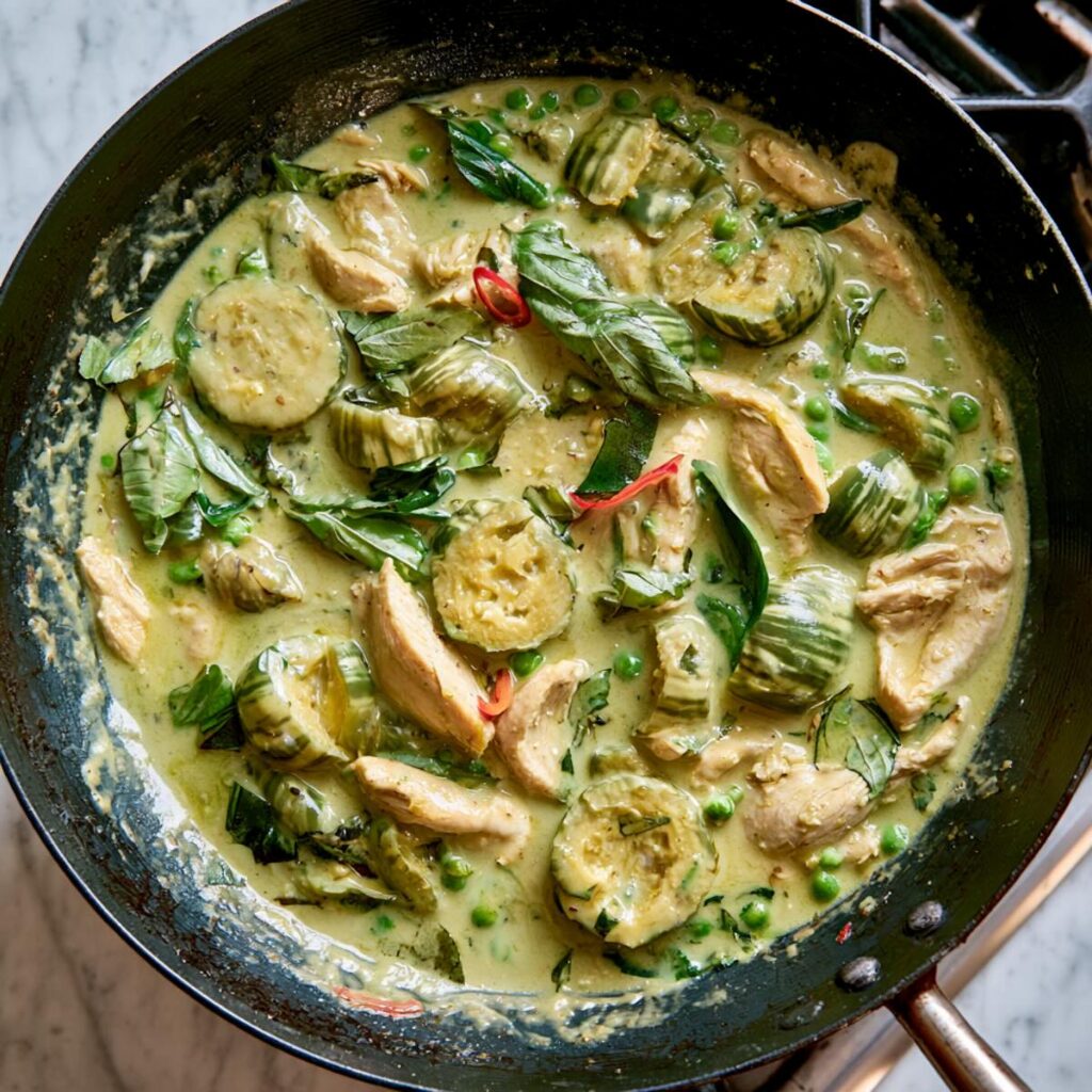 thai chicken curry in pot