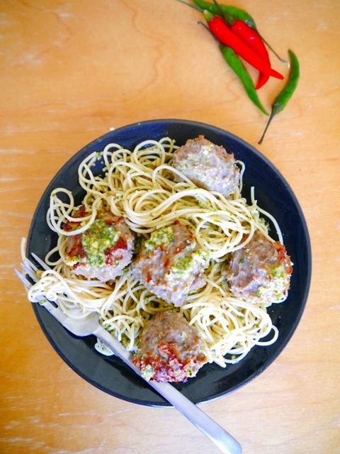 Thai Basil Meatballs with Thai Pesto Recipe