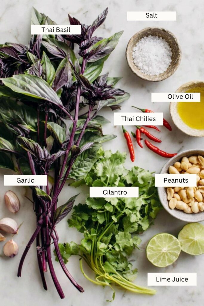 Thai Basil Pesto Ingredients Lay Out
