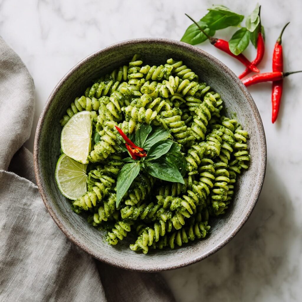 thai basil pesto with pasta