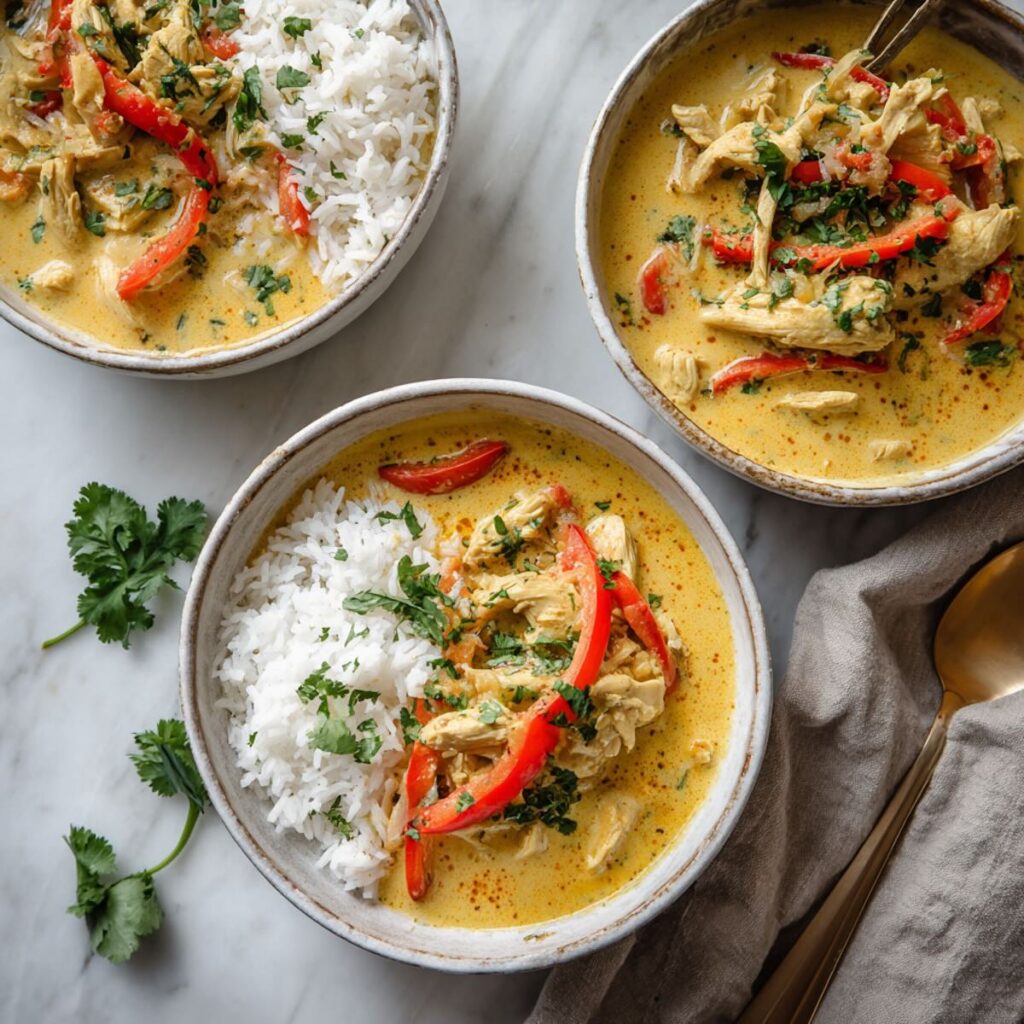 slow cooker thai chicken curry three bowls