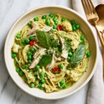 thai green curry spaghetti plated