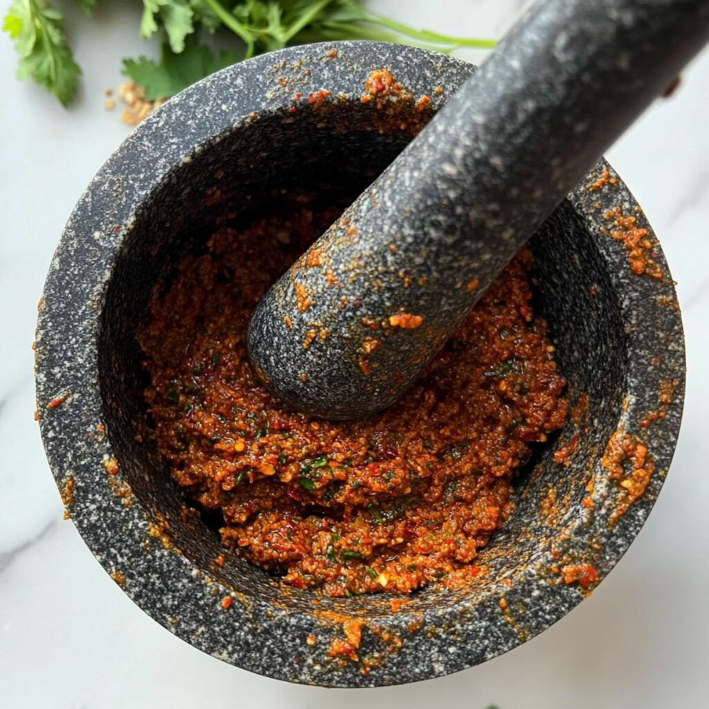panang curry paste mortar and pesatle stone