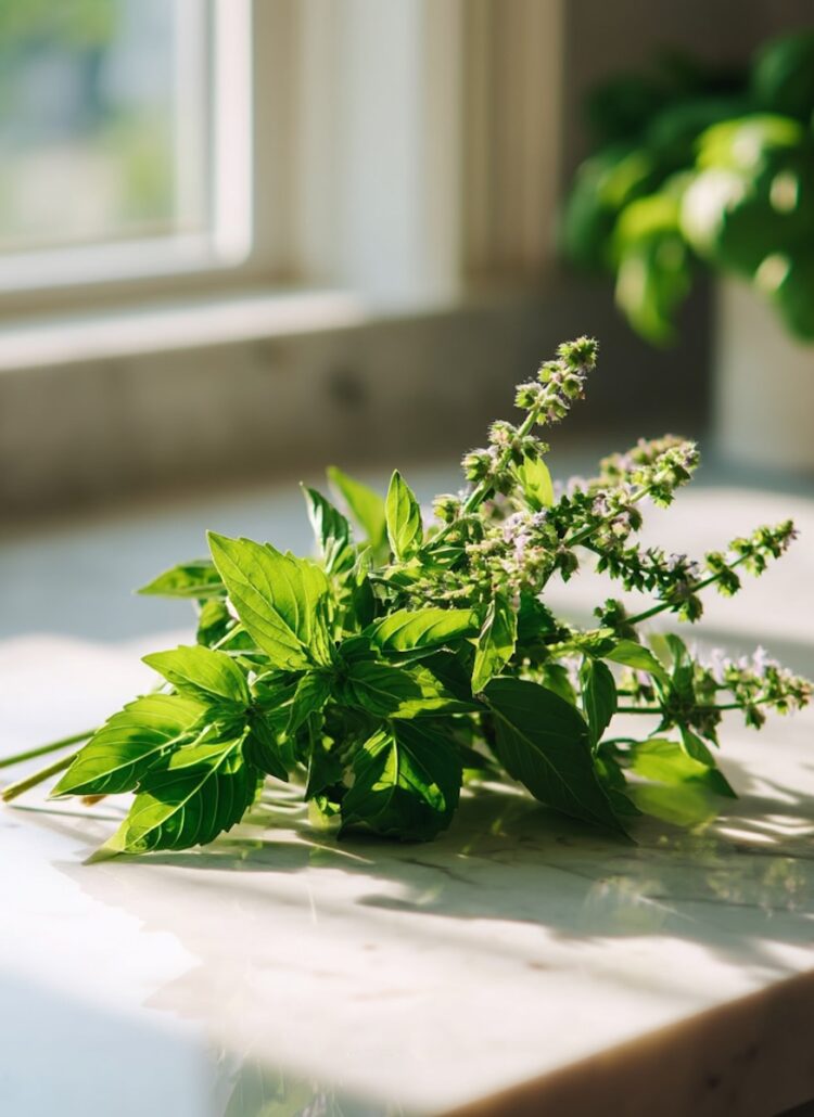 holy basil on counter