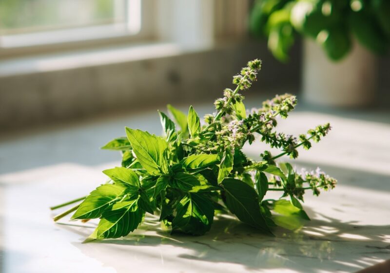 holy basil on counter