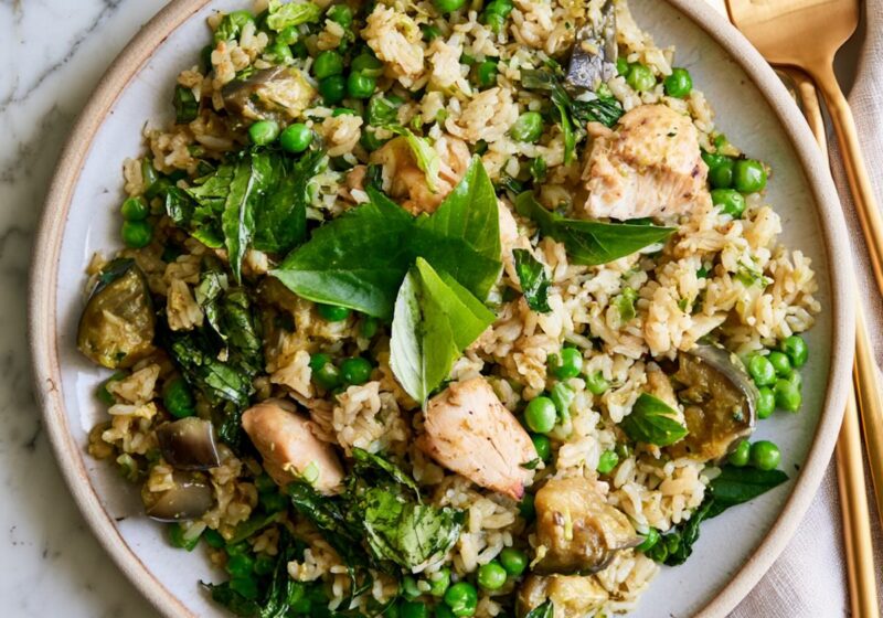 green curry fried rice plated