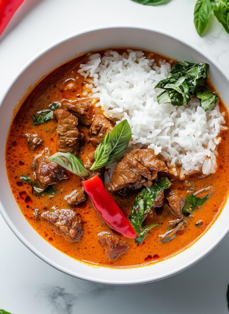 beef panang curry plated