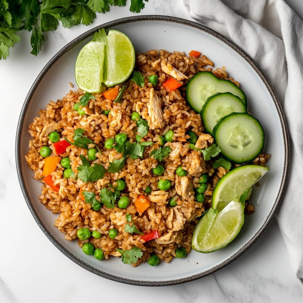 thai fried rice khao pad plated
