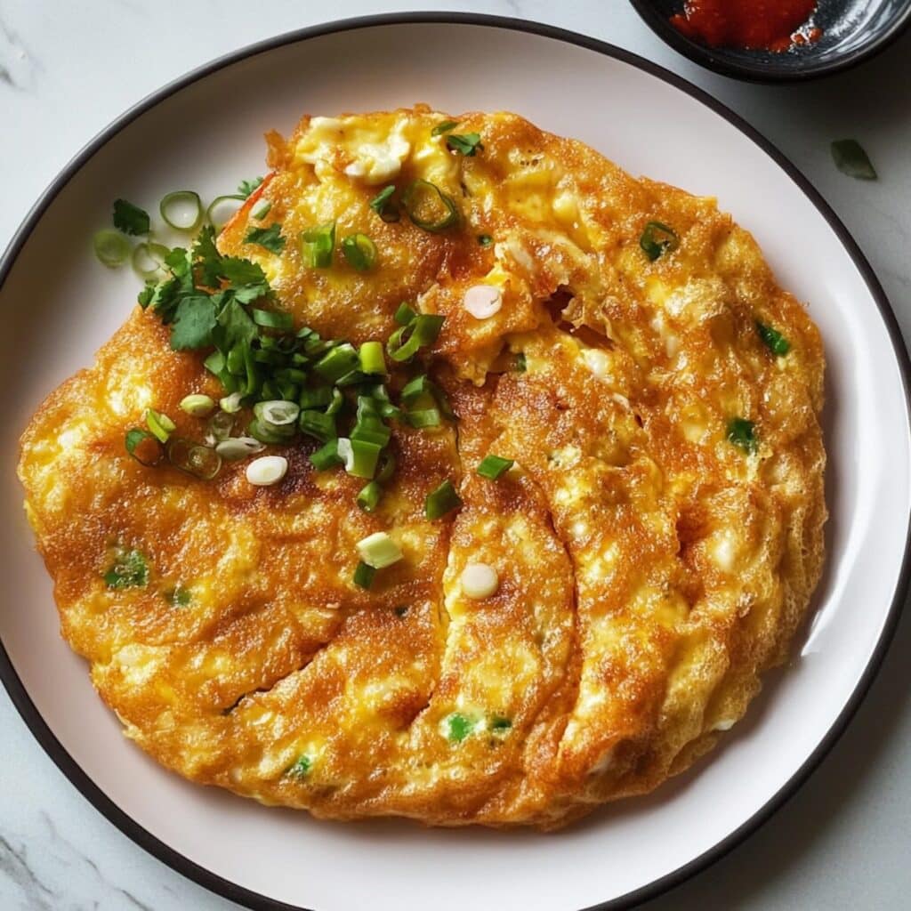 thai crab omelette open faced plated