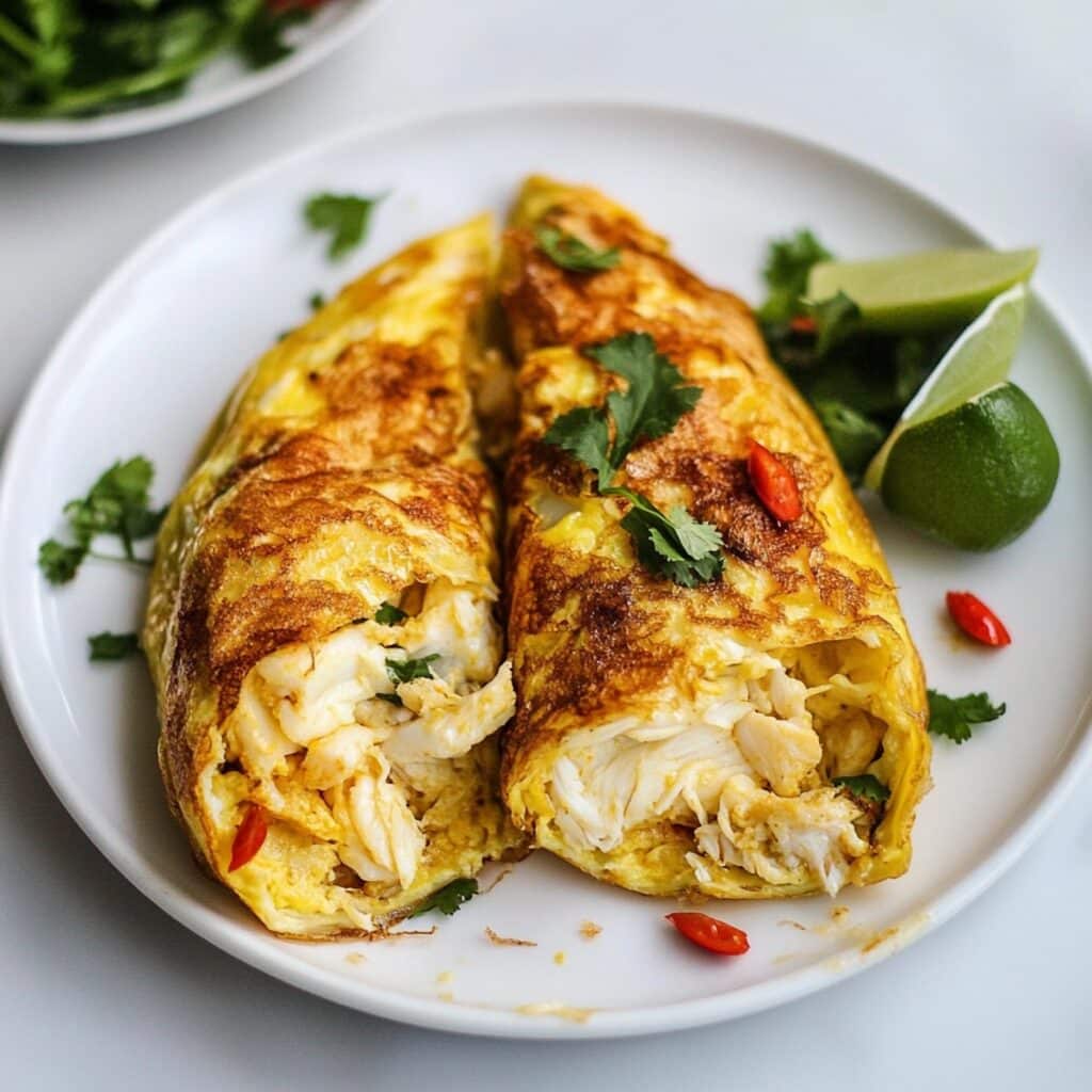 thai crab omelette plated