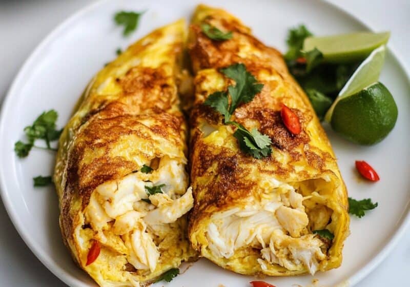 thai crab omelette plated