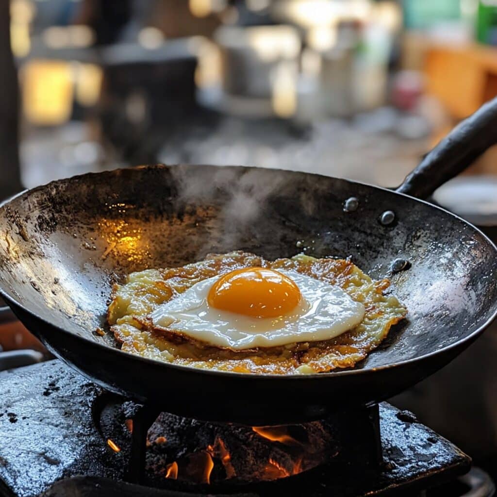 thai fried eggs street vendor