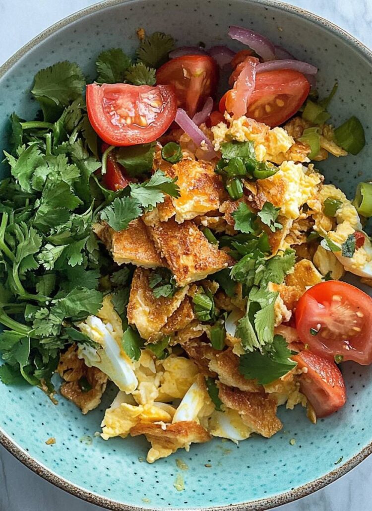 thai fried eggs salad plated