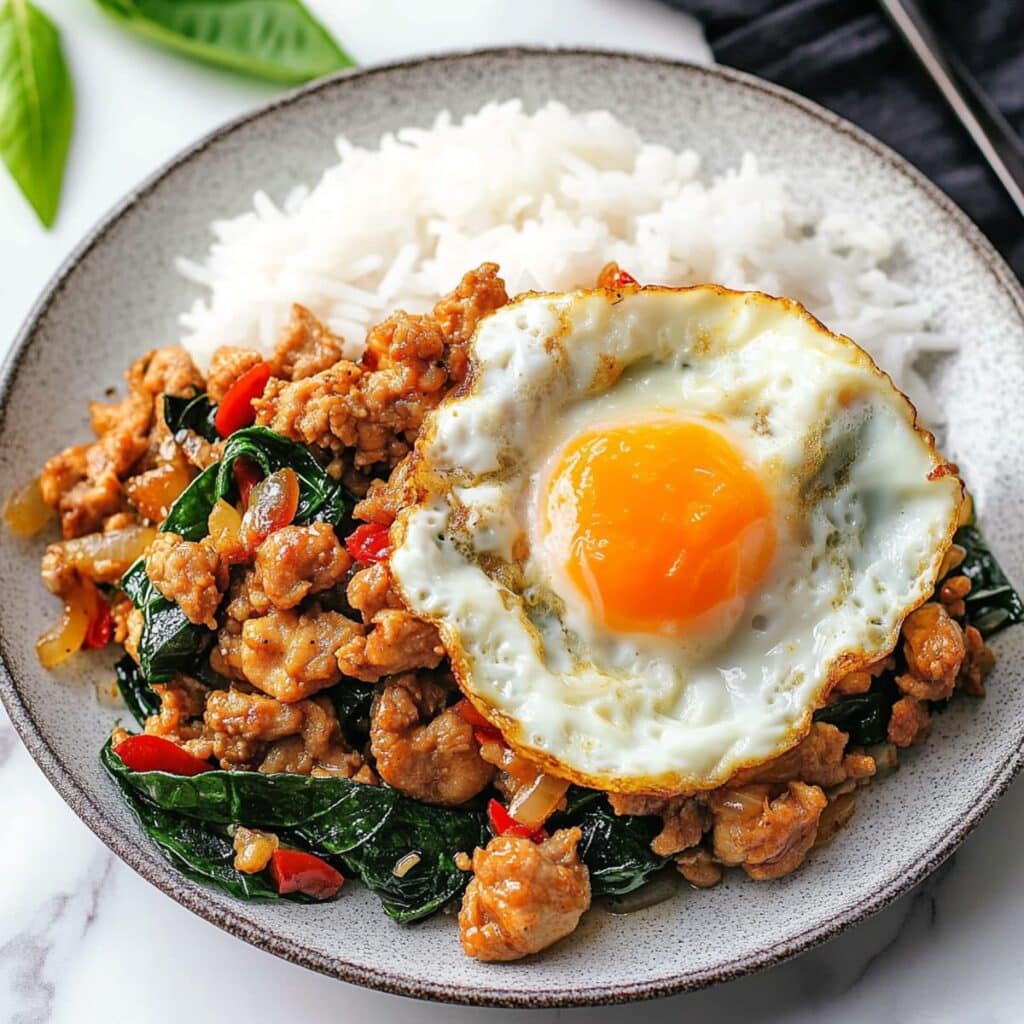 thai fried eggs thai spicy basil chicken