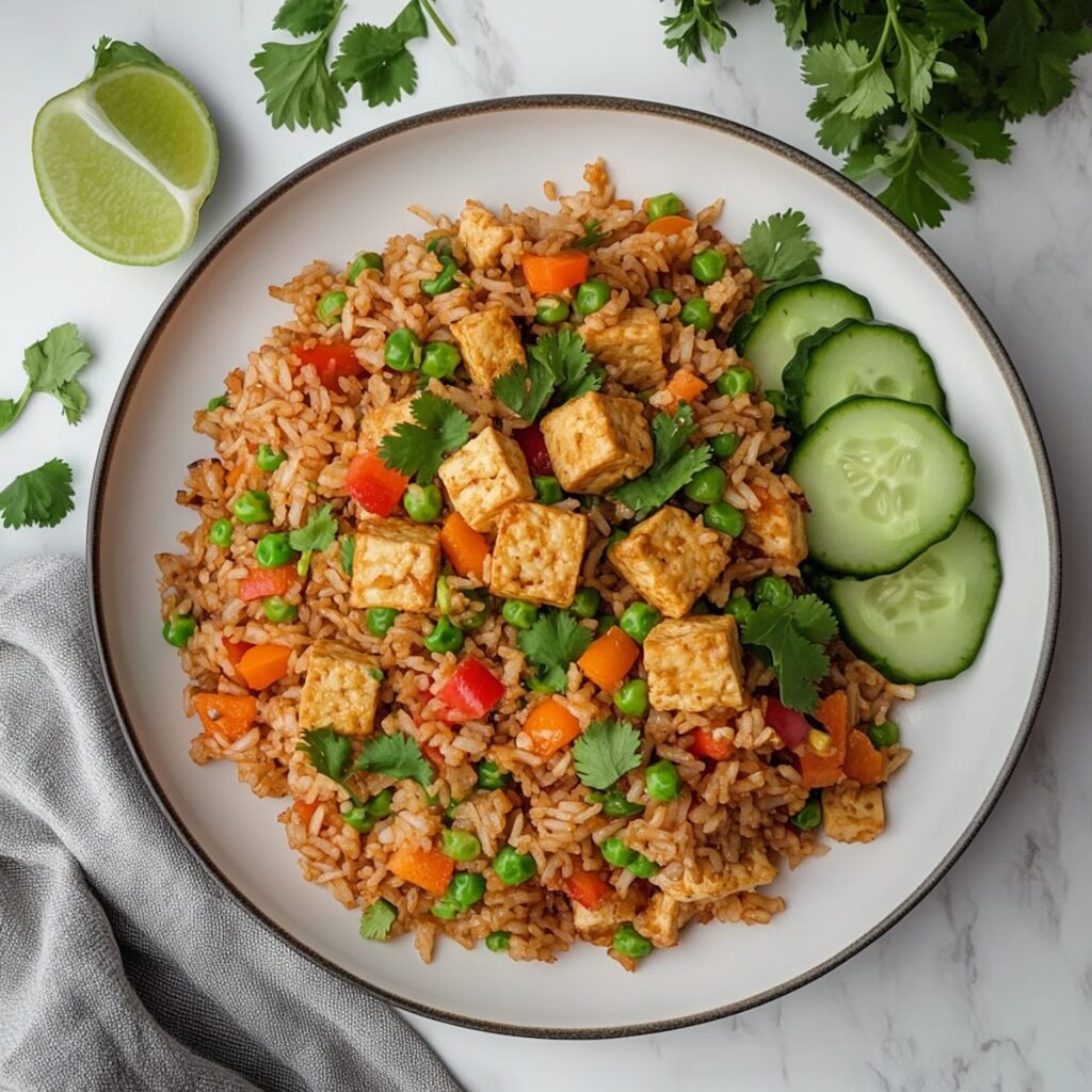 vegan thai fried rice plated