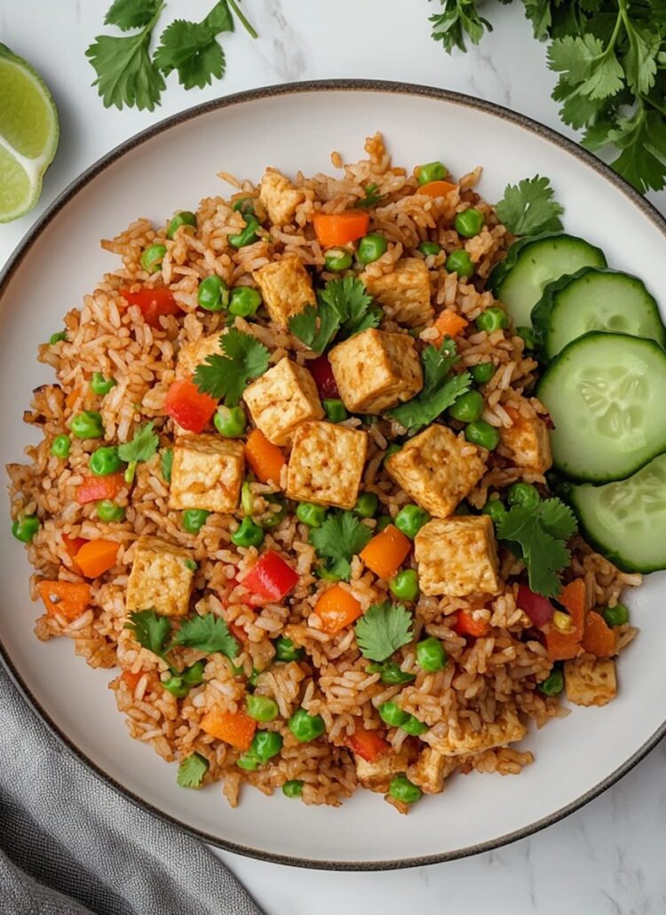 vegan thai fried rice plated
