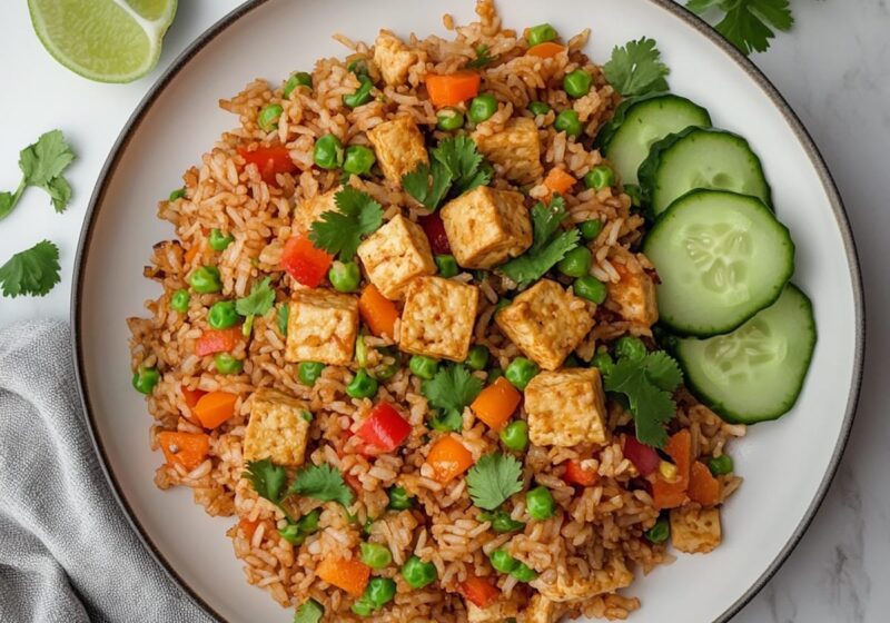 vegan thai fried rice plated