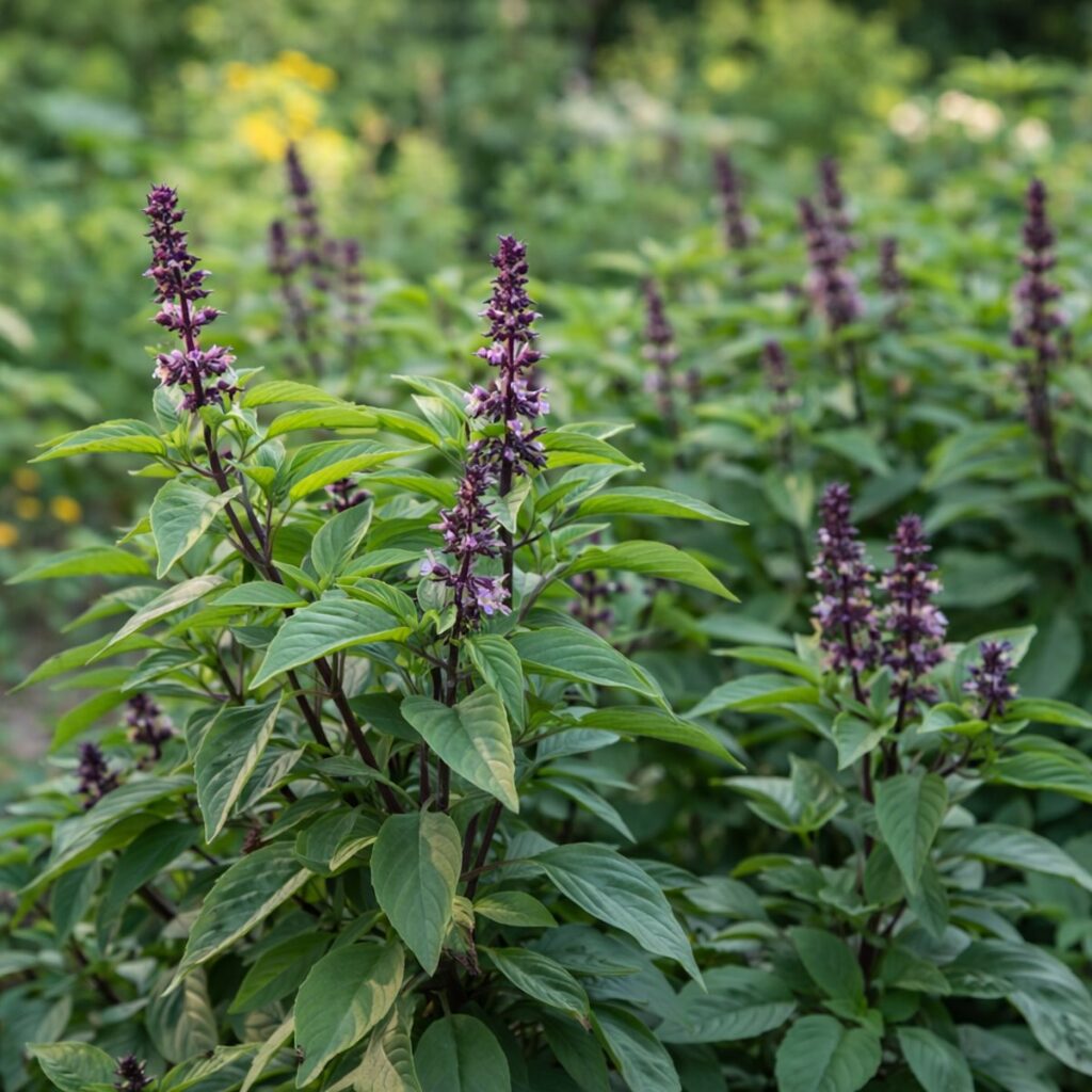 thai basil growing in garden