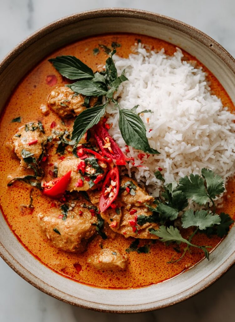 thai panang curry chicken plated