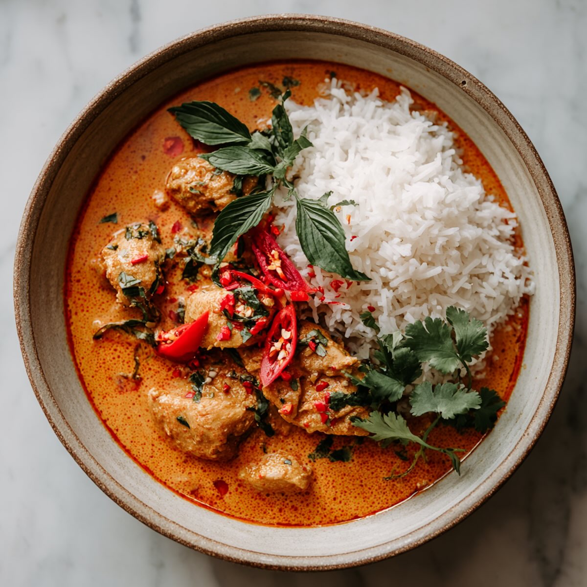 thai panang curry chicken plated