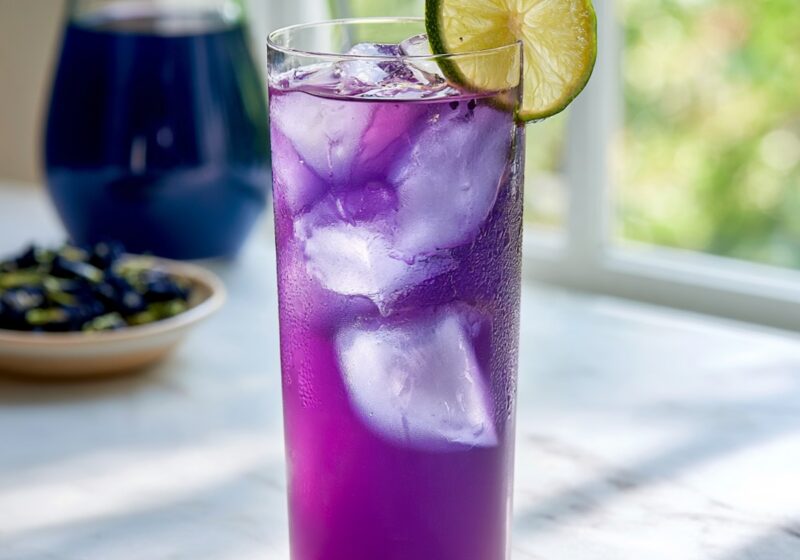 butterfly pea tea in a glass